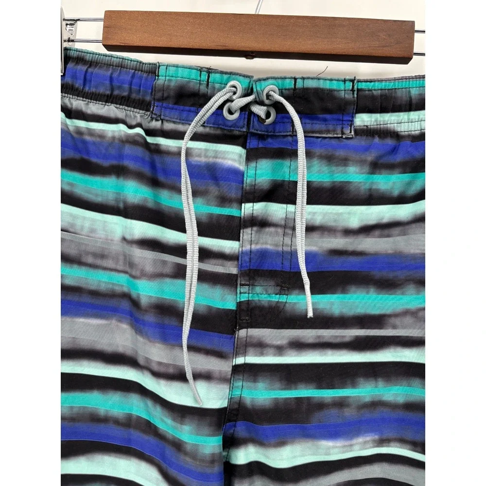 Nike Swim Board Shorts Mens Large Multicolor Striped Drawstring Beach Trunks